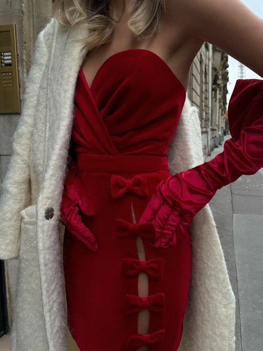 Red mini length velvet dress